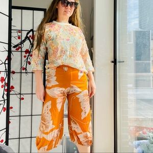 Anthropologie Satin Nylon Modern Italian Butterfly Pattern Floral Baloon Pant 38